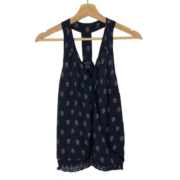 Lucky Brand Navy Blue Printed Wrap Racerback Tank Top M - Picture 1 of 4